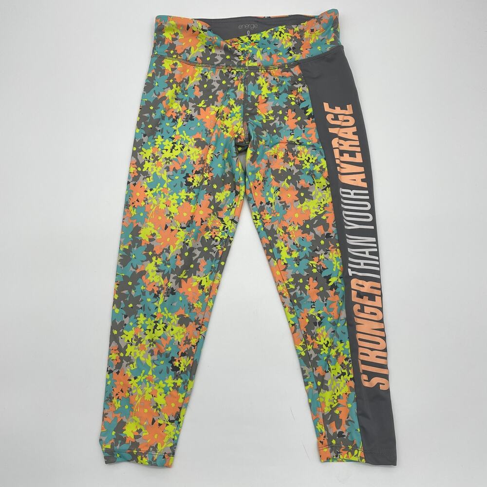 ENERGIE Leggings Bright Floral Mid Rise Athletic Capris Junior's Sz M